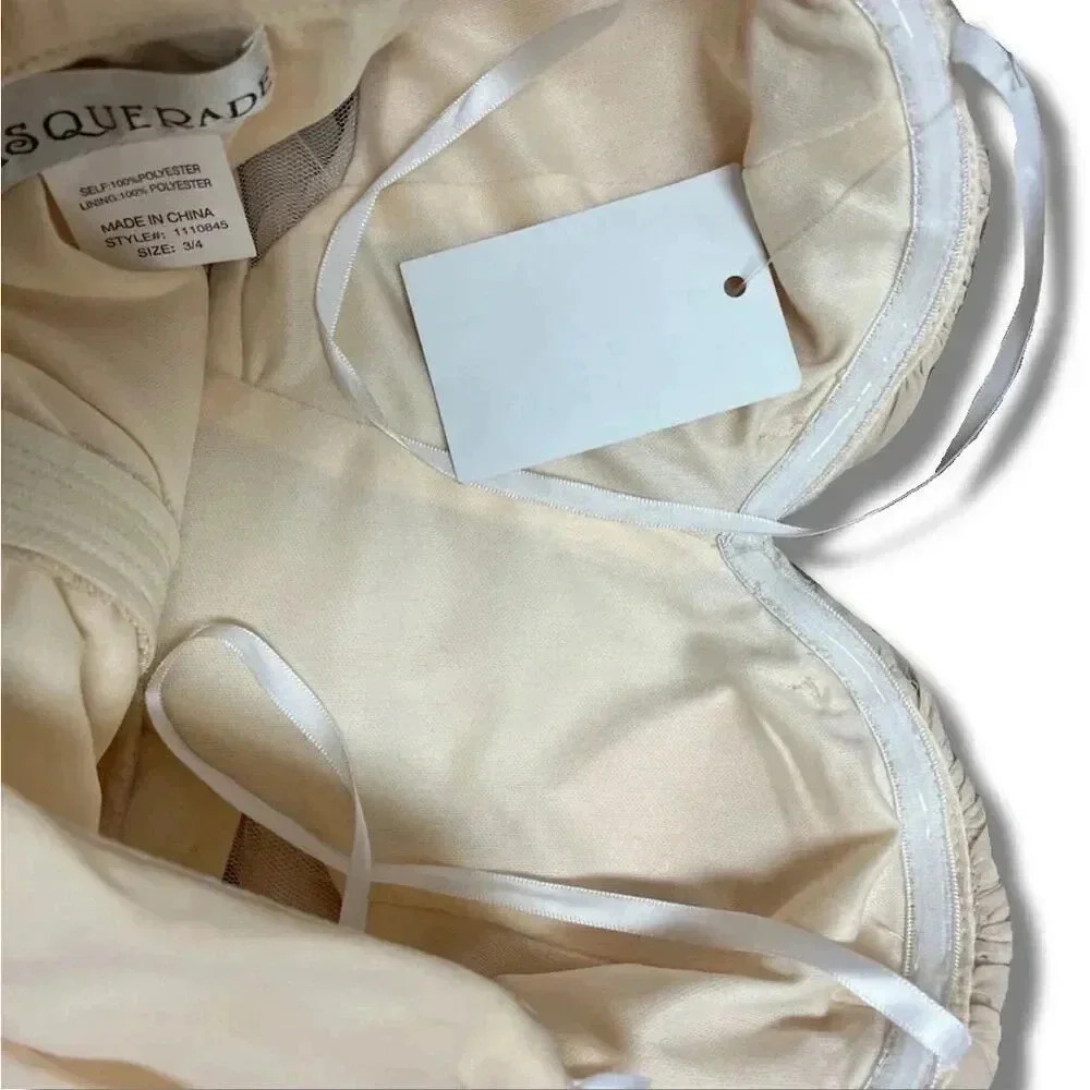 MASQUERADE Beige Strapless Mini Prom Dress Beaded Waistband Sweetheart Size 3/4 - Picture 10 of 12